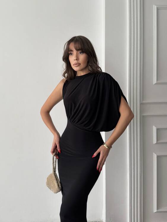 Charlote Tek Omuz Elbise - Siyah - 2