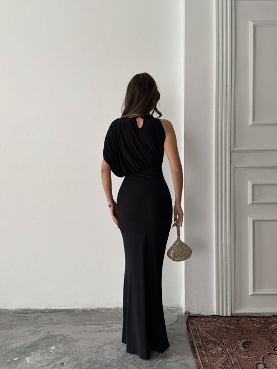 Charlote Tek Omuz Elbise - Siyah - 4