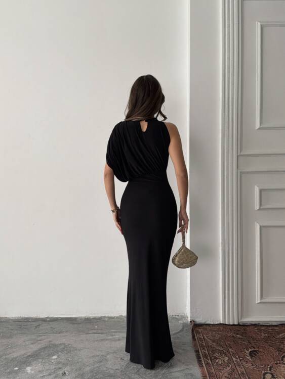 Charlote Tek Omuz Elbise - Siyah - 4