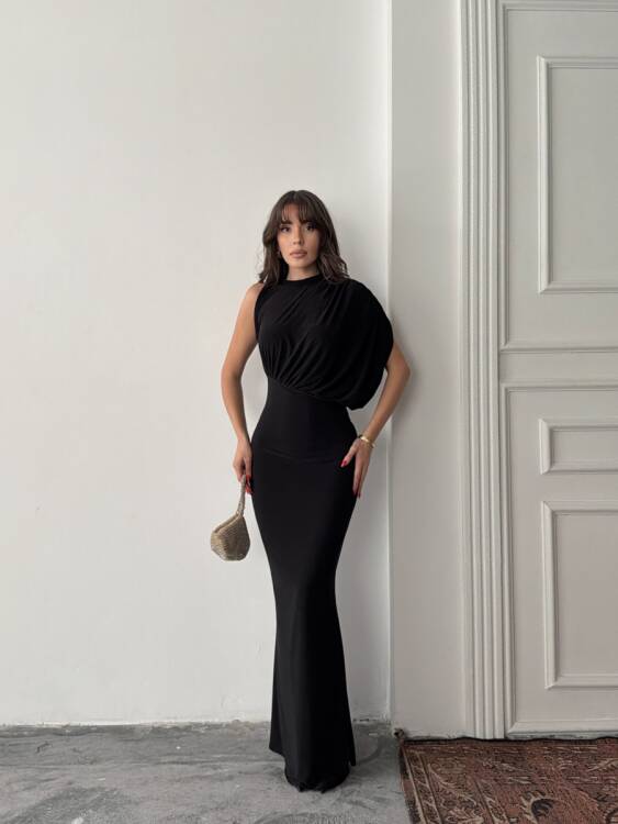 Charlote Tek Omuz Elbise - Siyah - 5