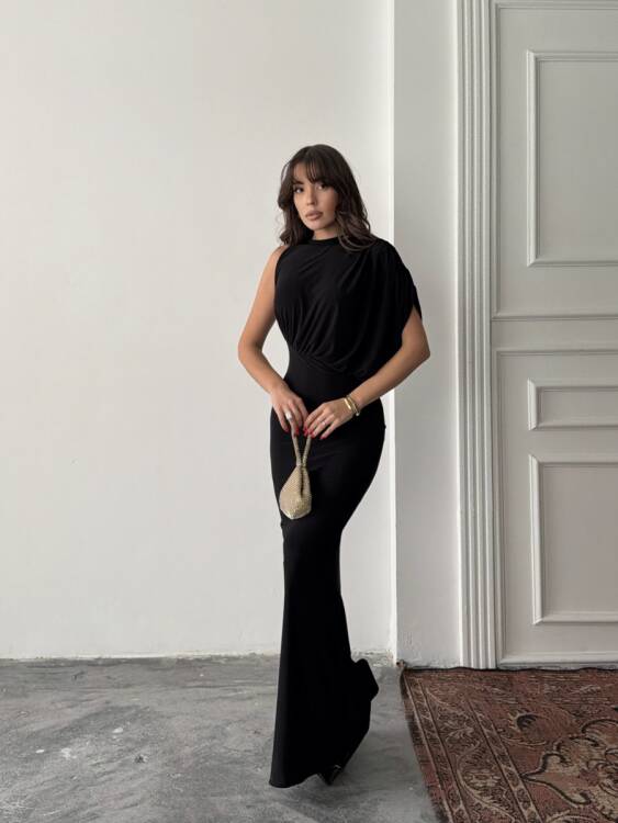 Charlote Tek Omuz Elbise - Siyah - 6