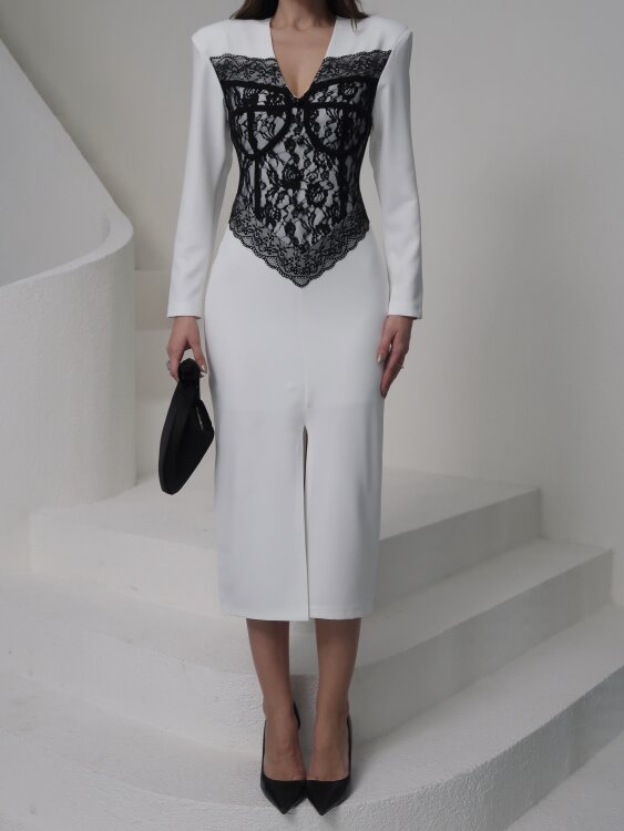 Chester Midi Elbise - Beyaz - 4