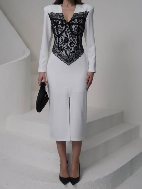 Chester Midi Elbise - Beyaz - 4