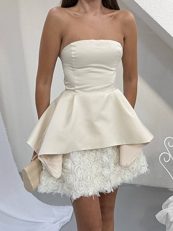 CINERE Mini Elbise - Bej - 4