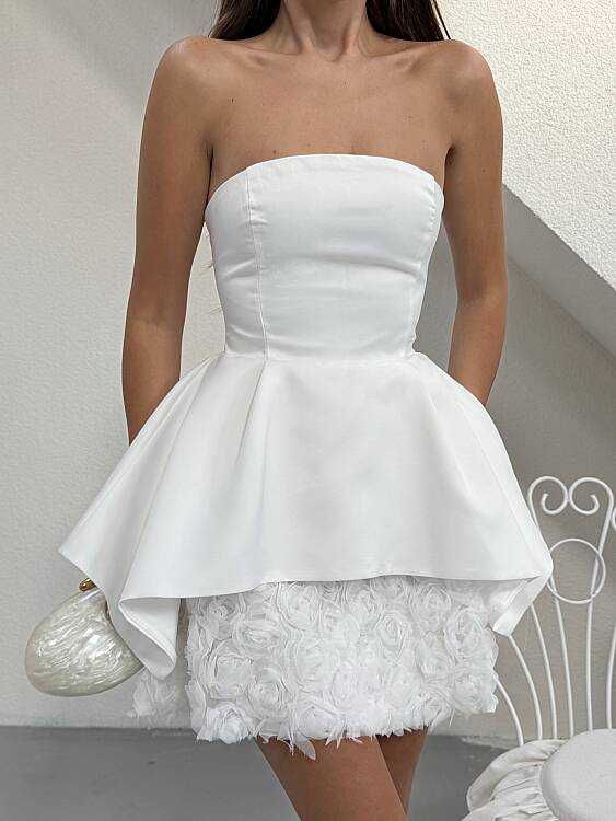 CINERE Mini Elbise - Beyaz - 4