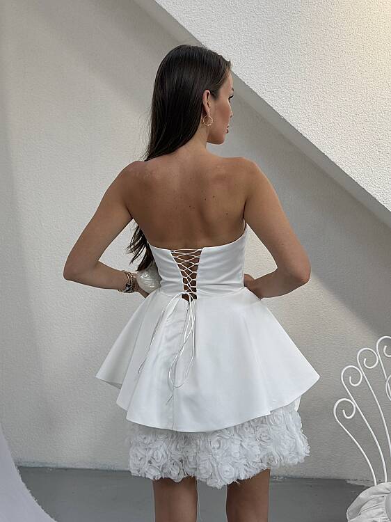 CINERE Mini Elbise - Beyaz - 5