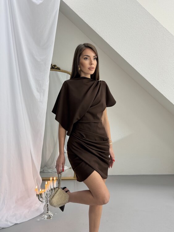 Cora Mini Elbise - Acı Kahve - 5