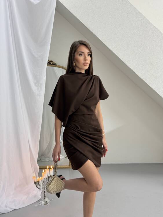 Cora Mini Elbise - Acı Kahve - 5