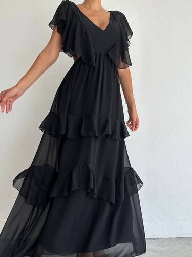 Davaks Şifon Elbise - Siyah