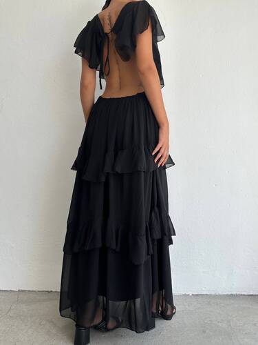 Davaks Şifon Elbise - Siyah