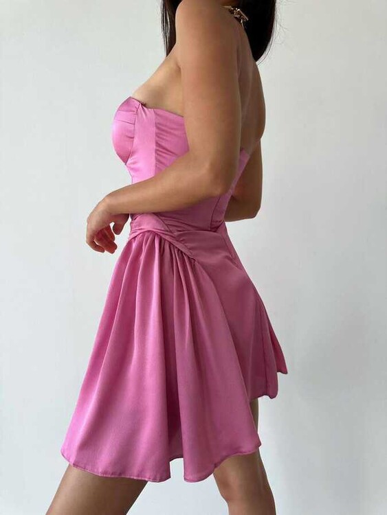 Dorsey Saten Elbise- Pembe - 2