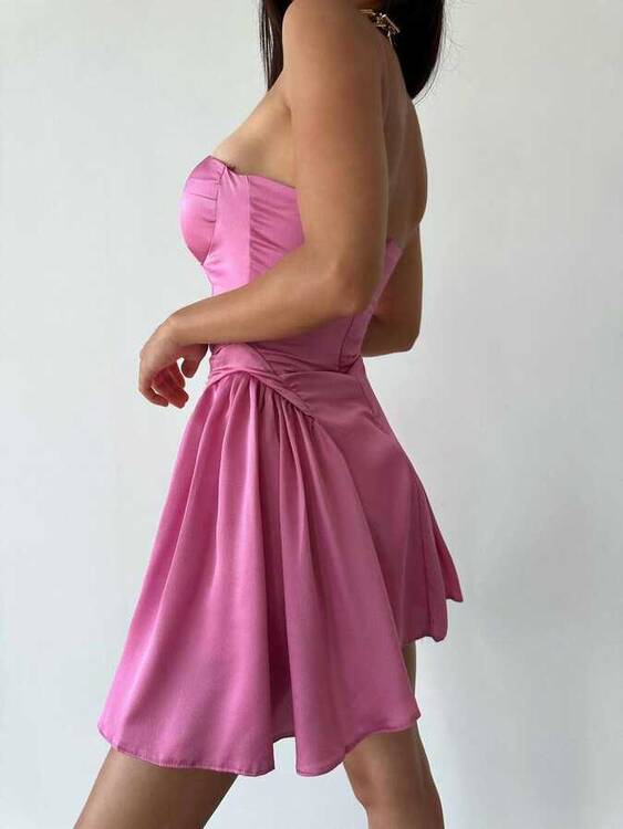Dorsey Saten Elbise- Pembe - 2