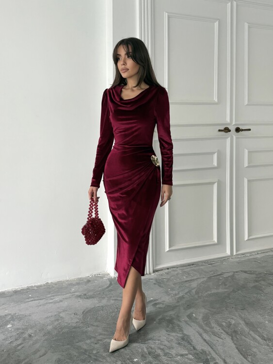 Elder Midi Elbise - Bordo - 4