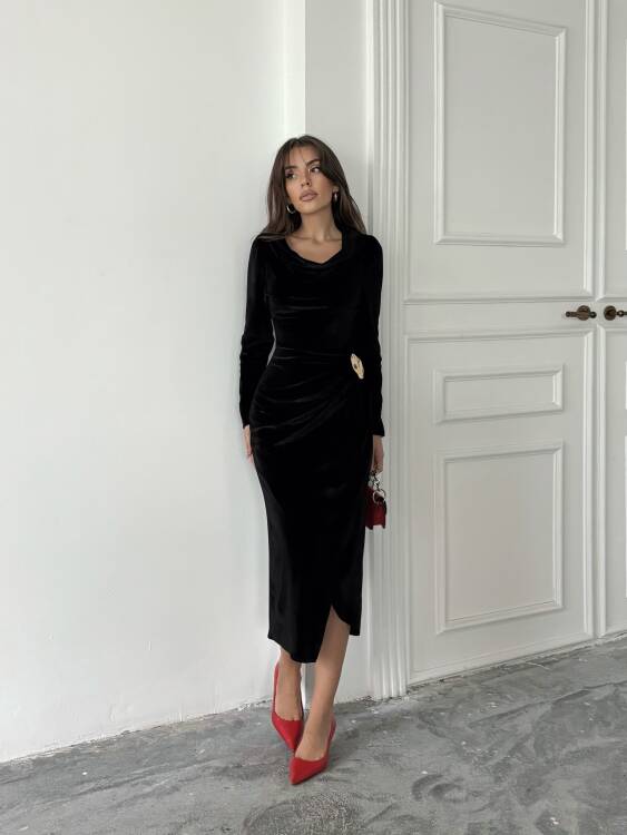 Elder Midi Elbise - Siyah - 1