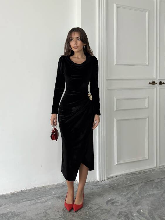 Elder Midi Elbise - Siyah - 4