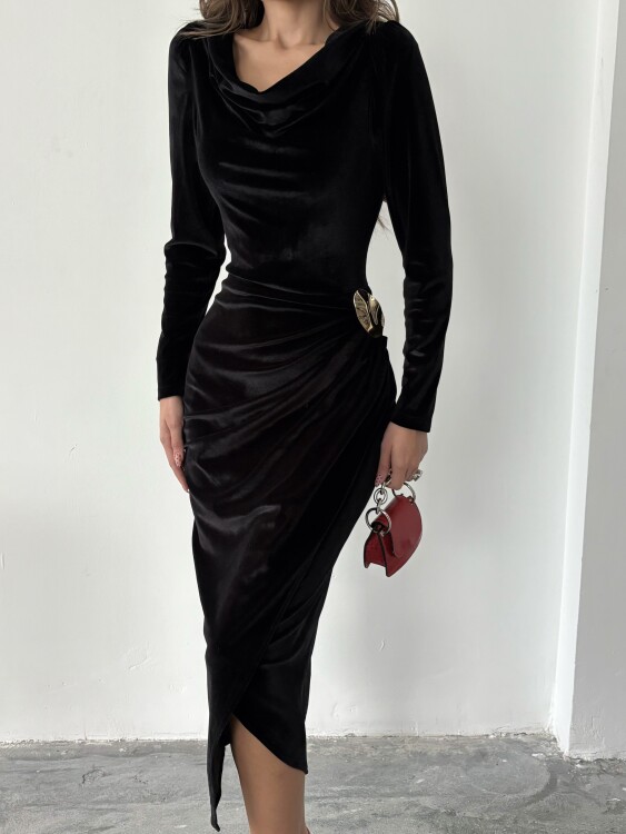 Elder Midi Elbise - Siyah - 6