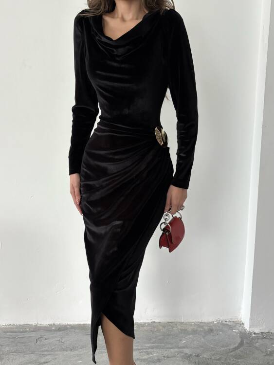 Elder Midi Elbise - Siyah - 6