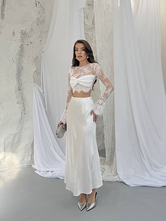 Eli Bluz Etek Takım - Beyaz - 1