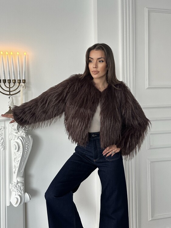 Eliana Atkılı Kürk Ceket - Acı Kahve - 3