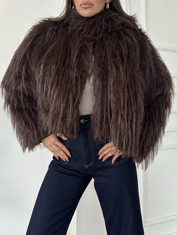 Eliana Atkılı Kürk Ceket - Acı Kahve - 4