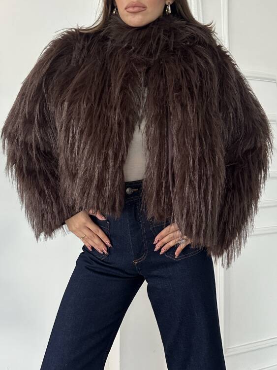 Eliana Atkılı Kürk Ceket - Acı Kahve - 4