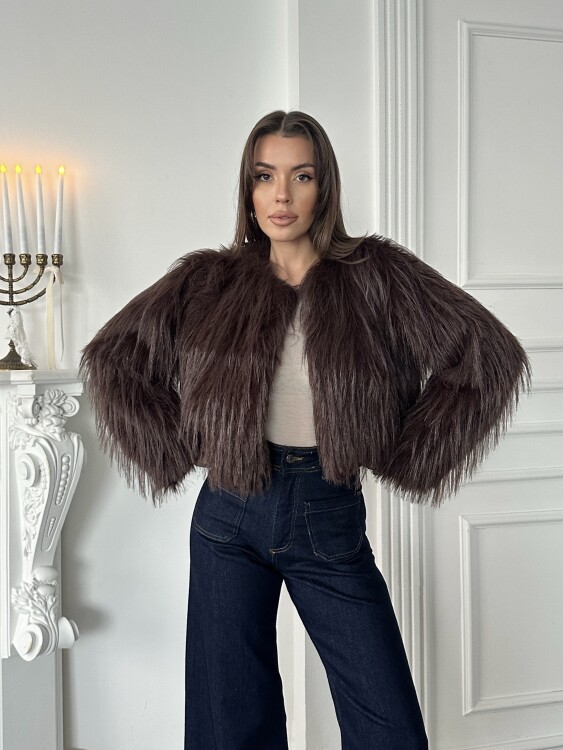 Eliana Atkılı Kürk Ceket - Acı Kahve - Sevenday