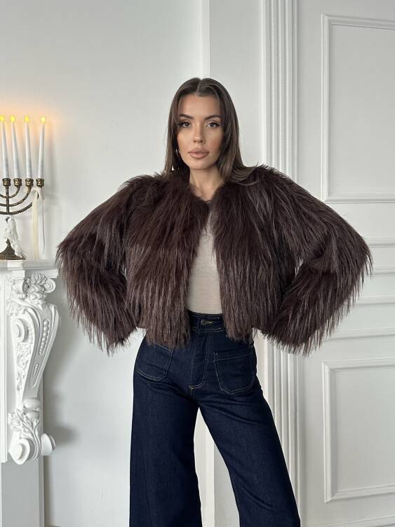 Eliana Atkılı Kürk Ceket - Acı Kahve - 1