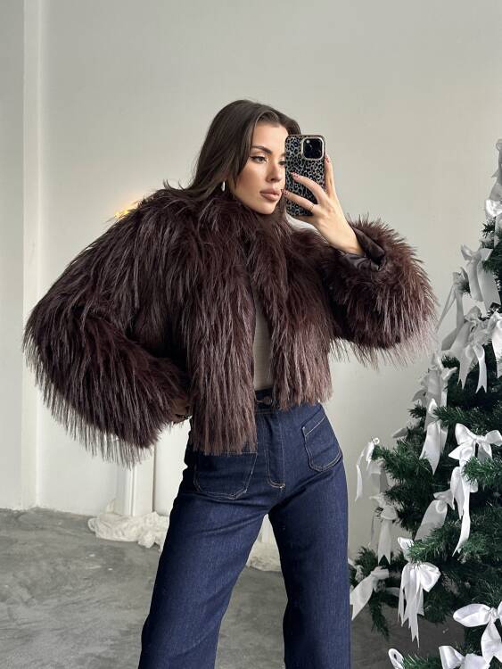 Eliana Atkılı Kürk Ceket - Acı Kahve - 5