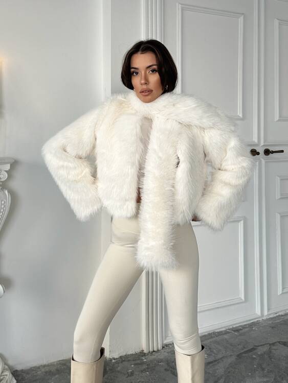 Eliana Atkılı Kürk Ceket - Beyaz - 1