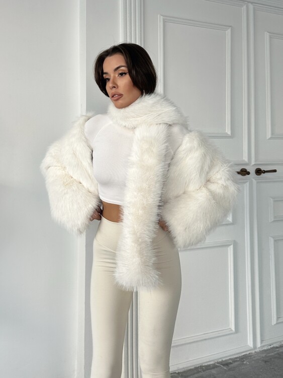 Eliana Atkılı Kürk Ceket - Beyaz - 4