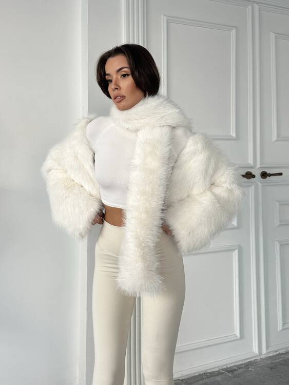 Eliana Atkılı Kürk Ceket - Beyaz - 4