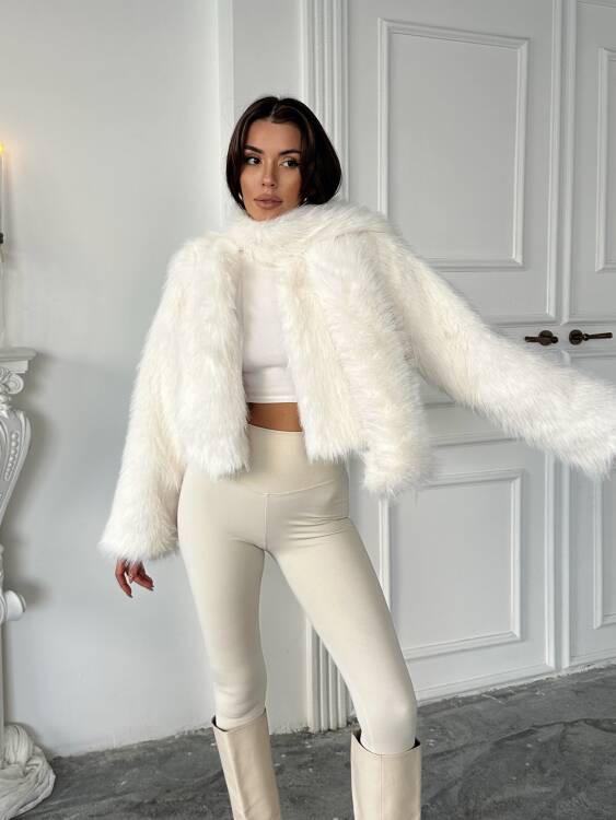 Eliana Atkılı Kürk Ceket - Beyaz - 6