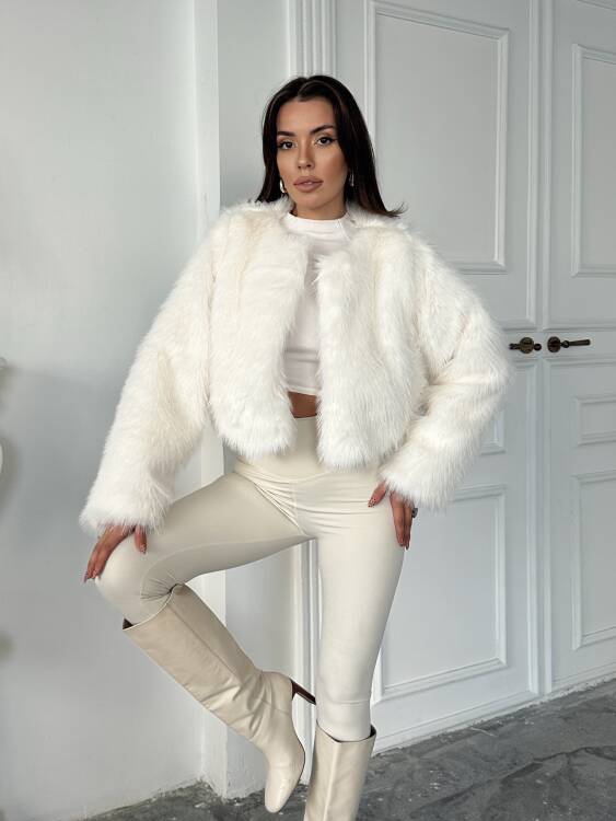 Eliana Atkılı Kürk Ceket - Beyaz - 7