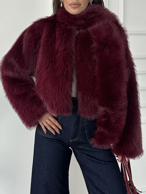 Eliana Atkılı Kürk Ceket - Bordo - 2
