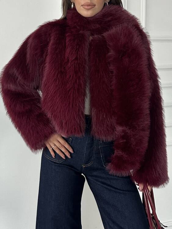 Eliana Atkılı Kürk Ceket - Bordo - 2