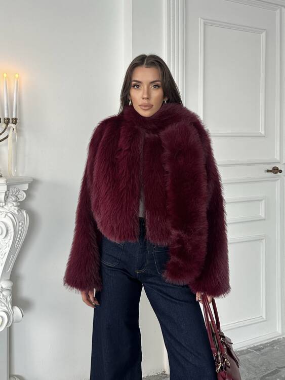 Eliana Atkılı Kürk Ceket - Bordo - 1