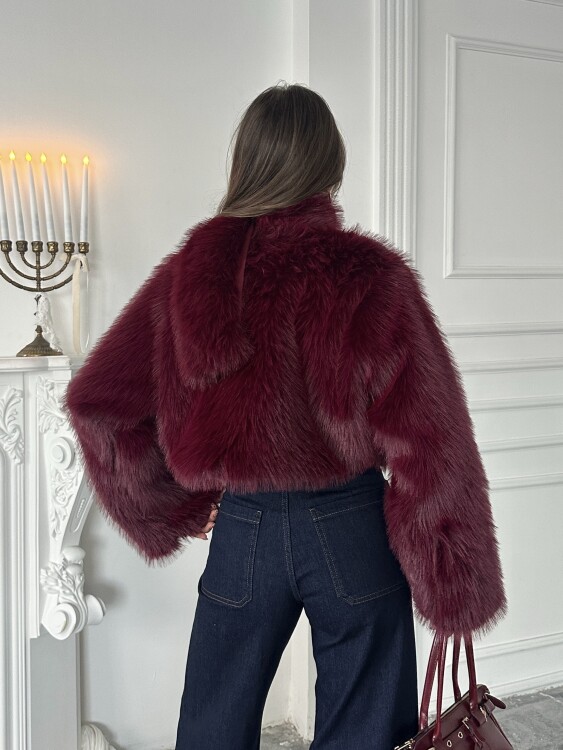 Eliana Atkılı Kürk Ceket - Bordo - 5