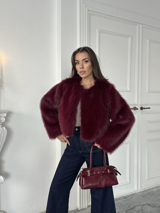 Eliana Atkılı Kürk Ceket - Bordo - 6