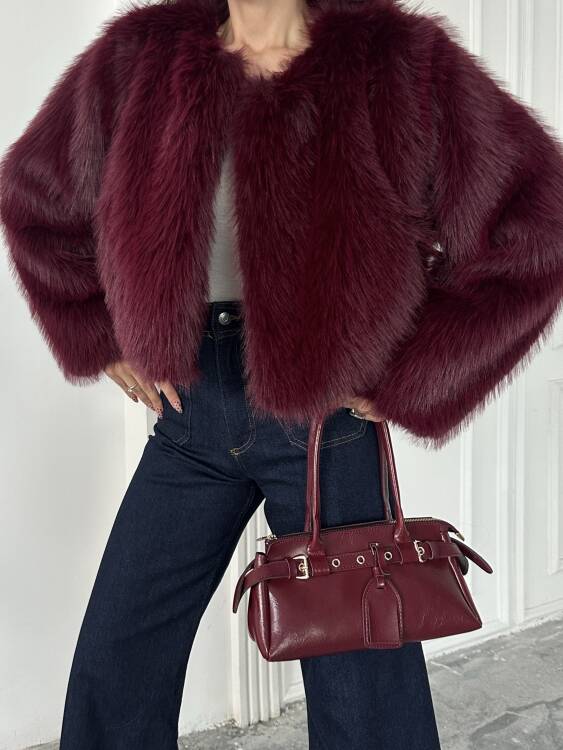Eliana Atkılı Kürk Ceket - Bordo - 7