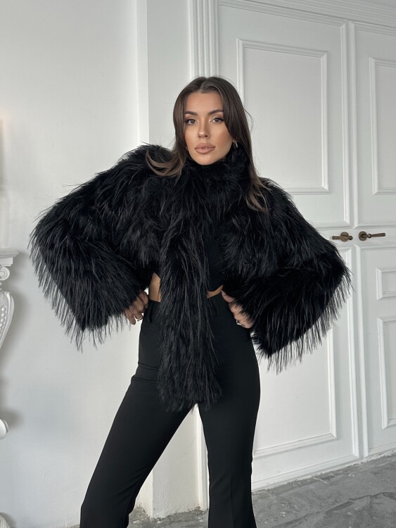 Eliana Atkılı Kürk Ceket - Siyah - 5