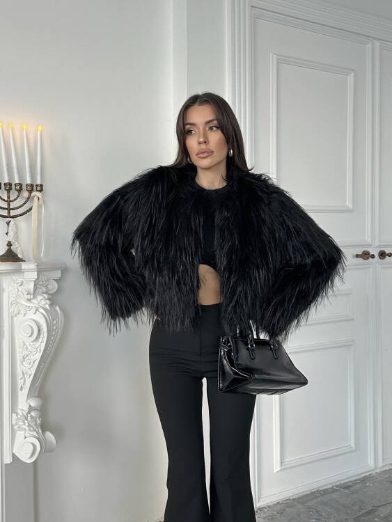 Eliana Atkılı Kürk Ceket - Siyah - 1