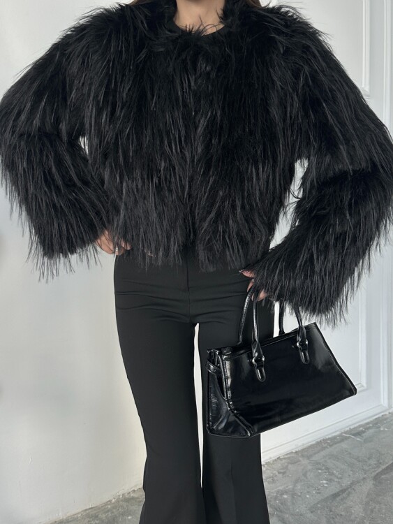 Eliana Atkılı Kürk Ceket - Siyah - 6