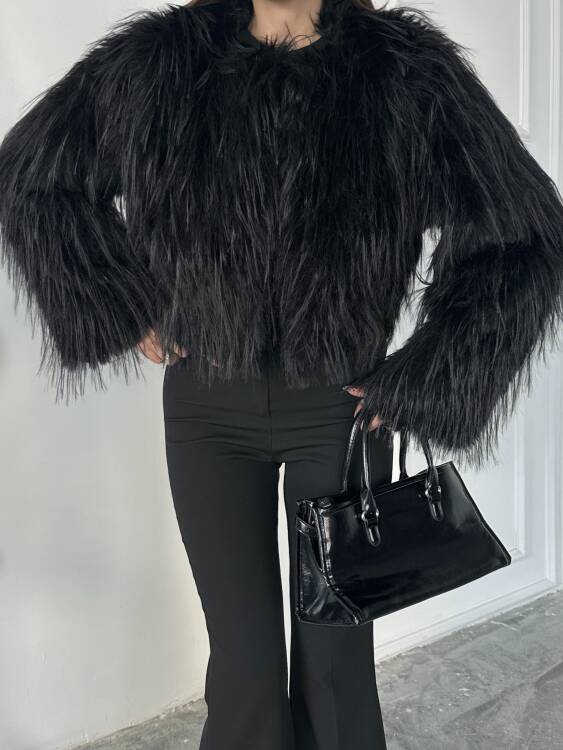 Eliana Atkılı Kürk Ceket - Siyah - 6