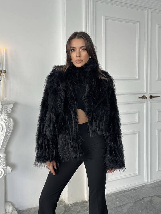 Eliana Atkılı Kürk Ceket - Siyah - 7