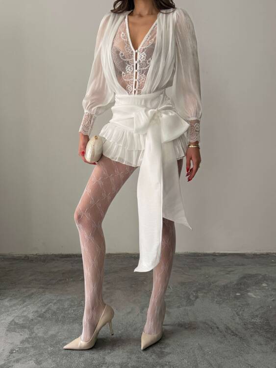 Elis Mini Elbise - Beyaz - 4