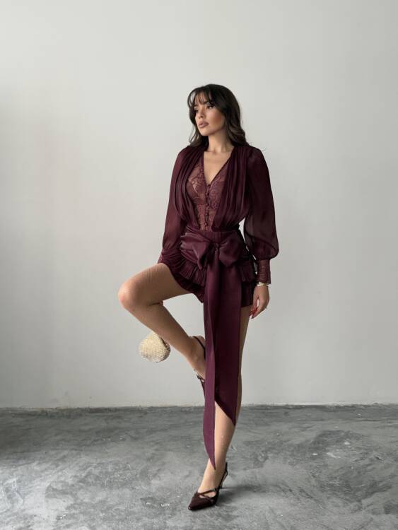 Elis Mini Elbise - Bordo - 1