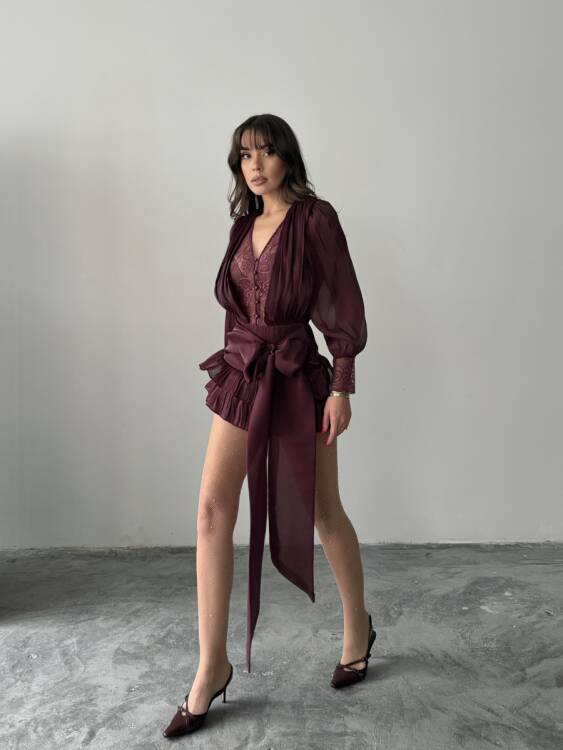 Elis Mini Elbise - Bordo - 2