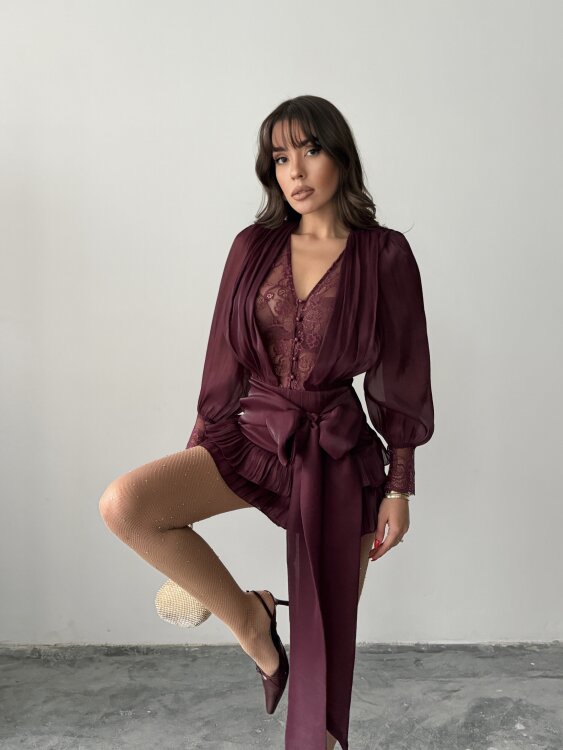 Elis Mini Elbise - Bordo - 3