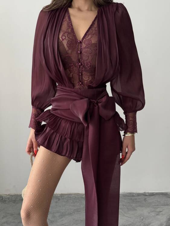 Elis Mini Elbise - Bordo - 4