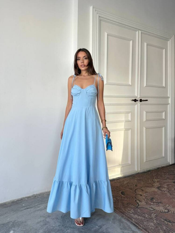 Ella Maxi Elbise - Mavi - 3